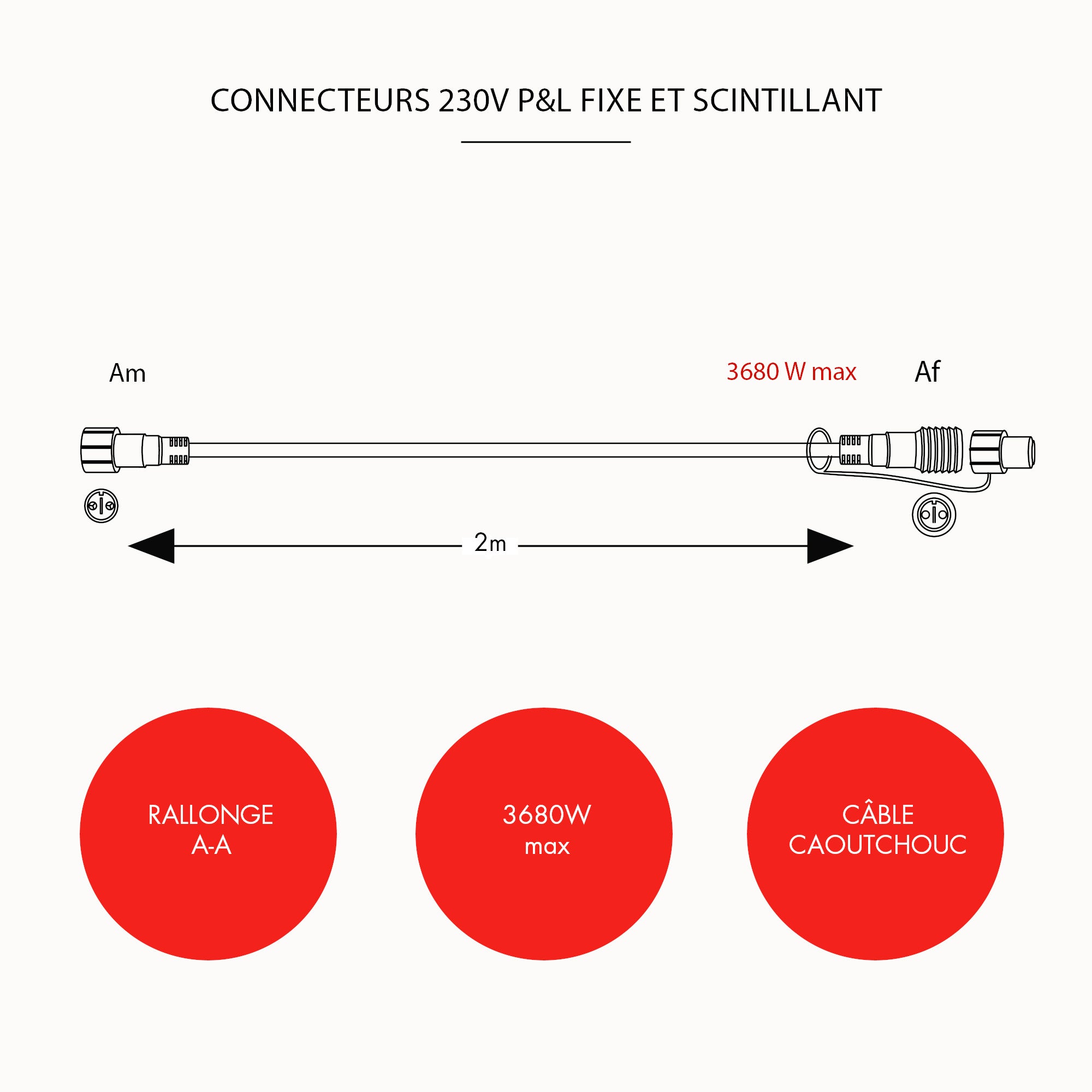 Rallonge connecteur AA - L2m - 230V